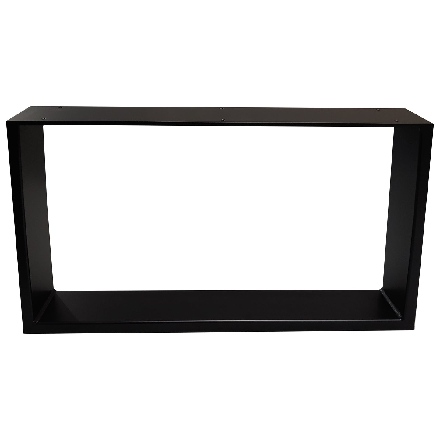 Tischgestelle in rechteckiger Form. Modell R3, auch als Stehtisch verwendbar. Rahmen aus Rechteckrohr 80x20 mm, Tragplatte aus Flacheisen 80x5 mm, Pulverbeschichtung schwarz matt. Individuelle Größen wählbar.
